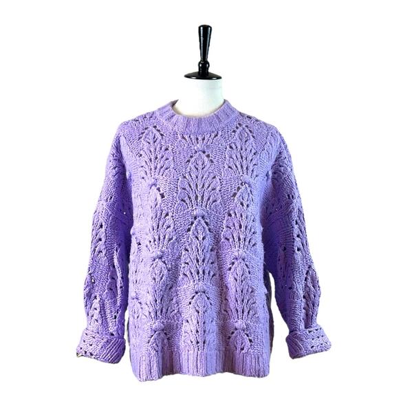 Aerie Sweater Chunky Knit Pointelle Crochet Oversized Purple Women’s Size Small - Picture 1 of 12